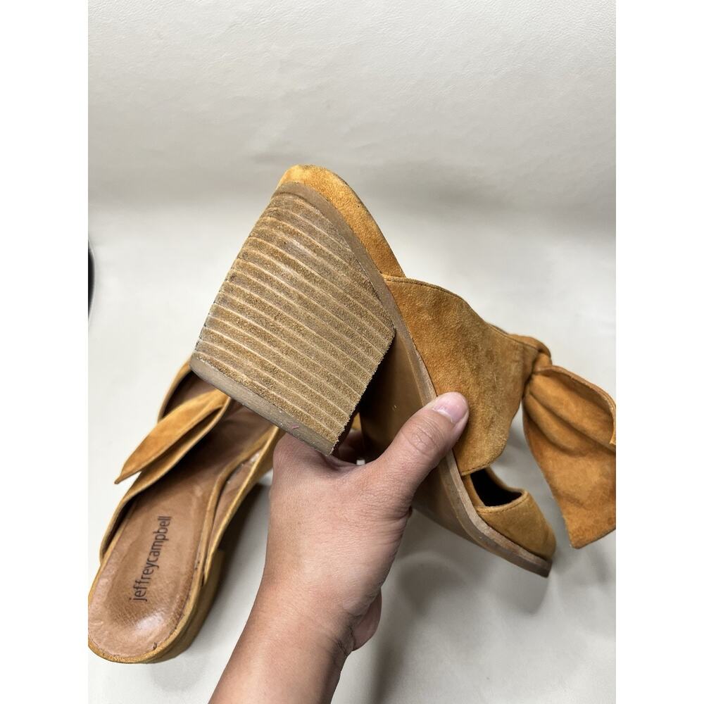 Jeffrey Campbell Cyrus Suede Bow Top Mules Size 9 Mustard Yellow - Picture 11 of 15